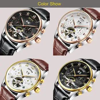 KINYUED Mechanical Watch Automatic Men Waterproof Skeleton Tourbillon Mens Wristwatch To Brand Calendar Relojes Hombre 2019