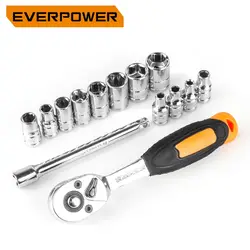 EVERPOWER 14 шт. комплект 1/4 "гнездо адаптера ключ гаечный ключ Quick Release С Храповым Механизмом Метрическая хром-ванадиевой Сталь Инструменты для