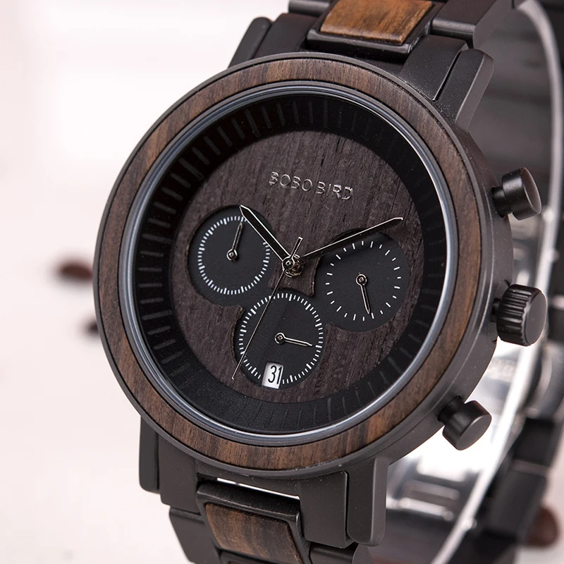 BOBO BIRD роскошные деревянные часы из нержавеющей стали мужские часы с хронографом и датой, кварцевые наручные часы Relogio Masculino C-R01-3