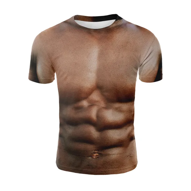 YELITE Fake Men Muscle Printed 3d Tshirt Strong Pectorales Pattern T