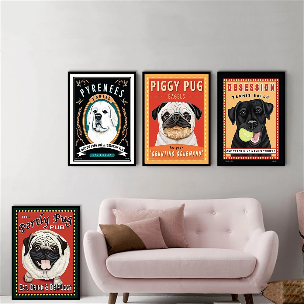 Мопс собака животные настенные принты холст картины для гостиной домашний декор плакаты и принты стены Искусство ретро Кухня Декор цитаты