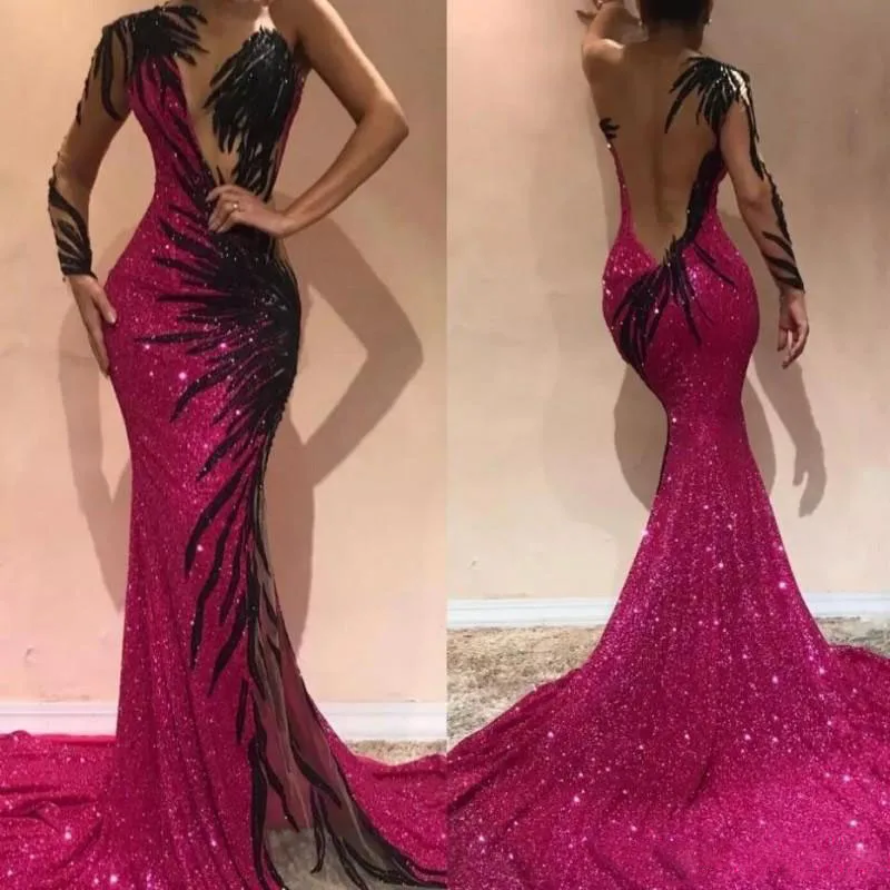 long sleeve open back prom dress