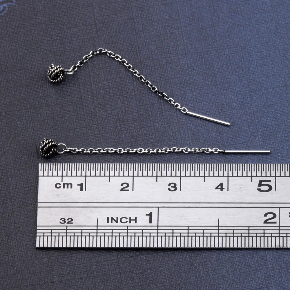 Mythic Age Real 925 Sterling Silver Vintage Hemp Rope Ball Ear Line Wire Drop Earrings Jewelry Gift for Woman Girl Fine Jewelry