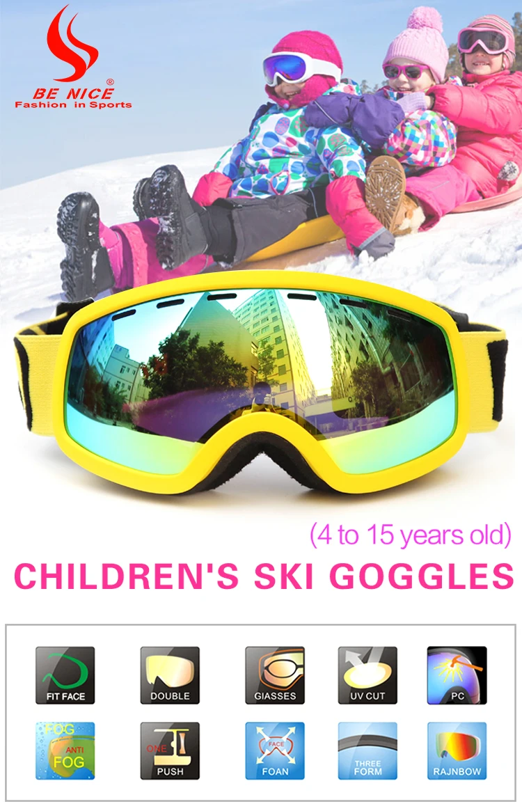 Лыжные очки для сноуборда, лыжного спорта, детские очки с двойными линзами UV400, противотуманные лыжные очки, Детские Лыжные маски, зимние очки для мальчиков и девочек