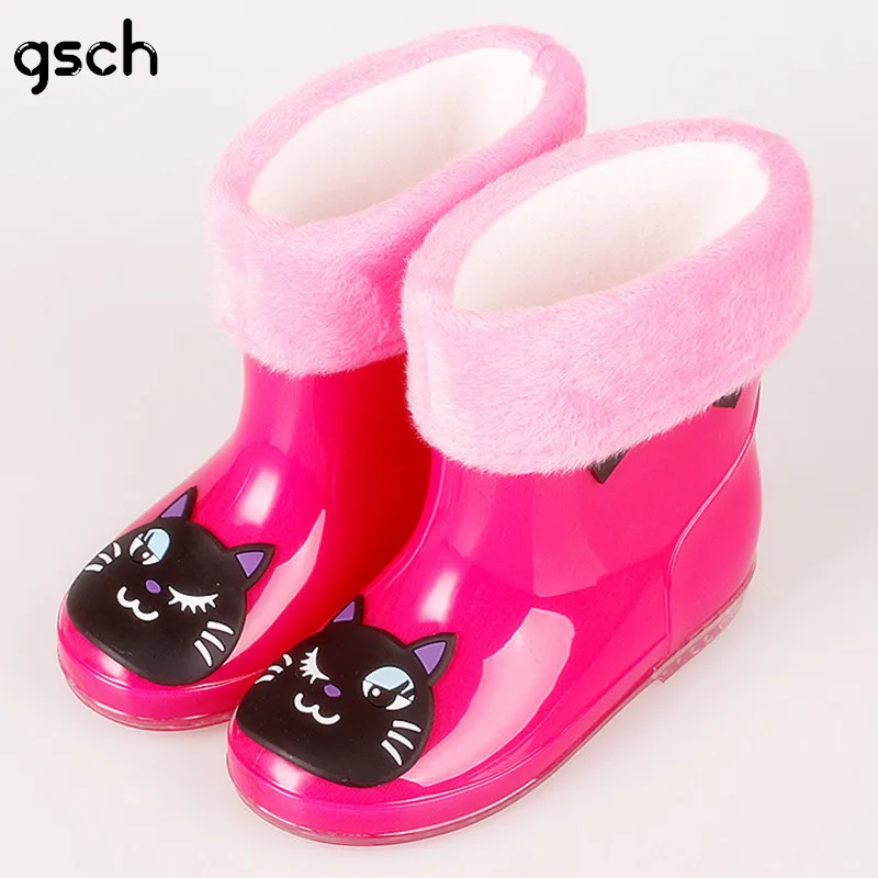 

Child Rain Boot Rubber Cartoon Cat Frog Mid-Calf Waterproof Warm Girls Boots Kids Snow Boots Schoenen Kids Shoes tipsietoes