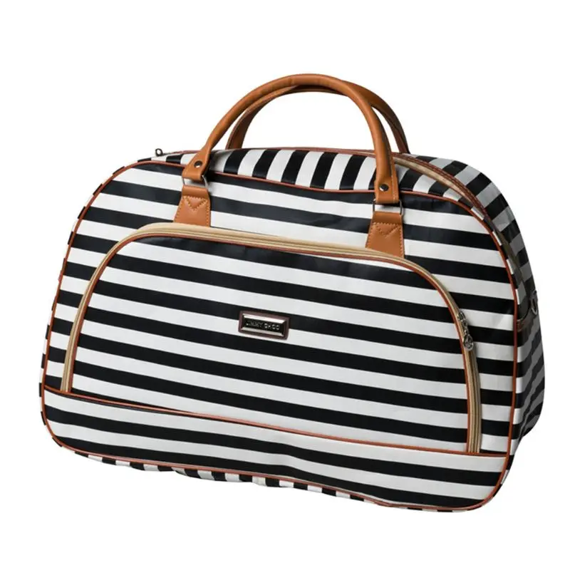 Модная Дорожная сумка на молнии из искусственной кожи, дорожная сумка для женщин, сумка для хранения, сумка для путешествий, модный фирменный дизайн - Цвет: stripes  L