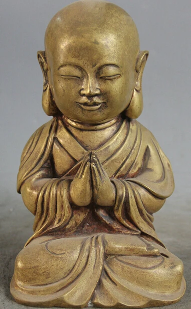 

JP S061 8" Chinese Buddhism Copper young Seat Boy Buddhist monk shaveling bonze Statue Discount 35%