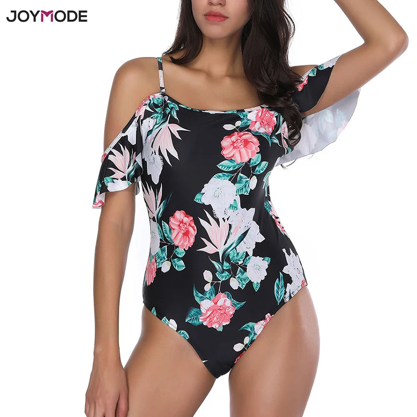 

JOYMODE Off Shoulder Monokini Thong Women 2019 Brazilian Bikini Sexy Swim Bodysuit One Piece Swimwear Frilled Bathing Suit