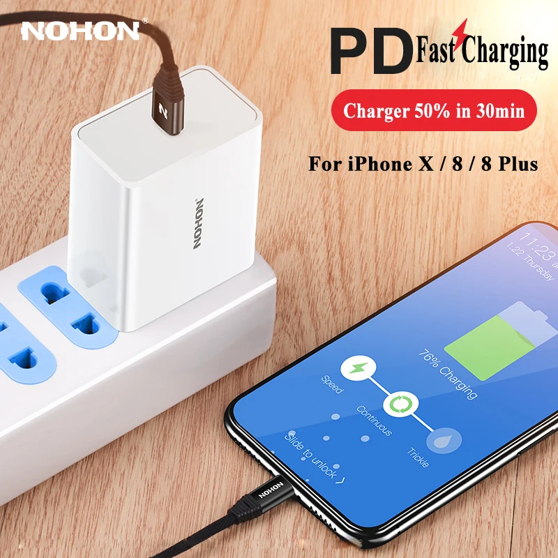 Nohon 45 W Тип usb C Зарядное устройство для iPhone X 8 плюс 8 MacBook быстро USB-C мобильного телефона PD Зарядное устройство Quick Charge для Galaxy S8 S9