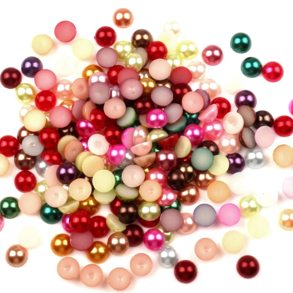 

500Pcs Mixed 8mm Half Round Pearl Beads Craft Cabochon Scrapbook Decoration Flatback Nail Art Garment Beads DIY Accessories