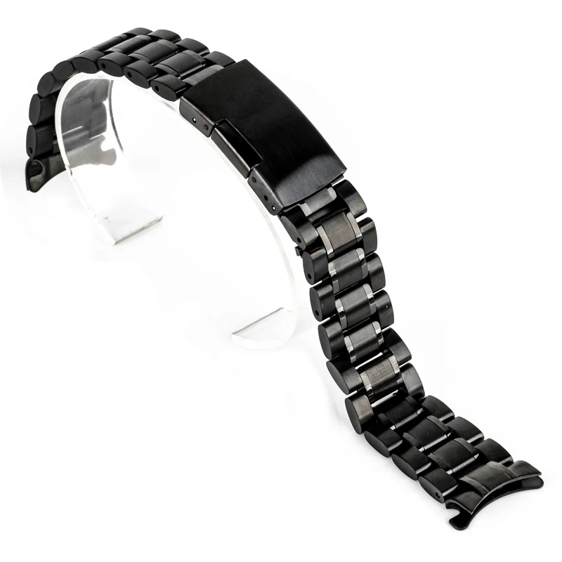 18/20/22/24mm Curved End Watch Band Unisex Stainless Steel Metal Wristwatch Strap Double Fold Deployment Clasp Bracelet 3 Colors