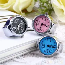 ФОТО creative women fashion lady girl steel round elastic quartz finger ring with-watch watch