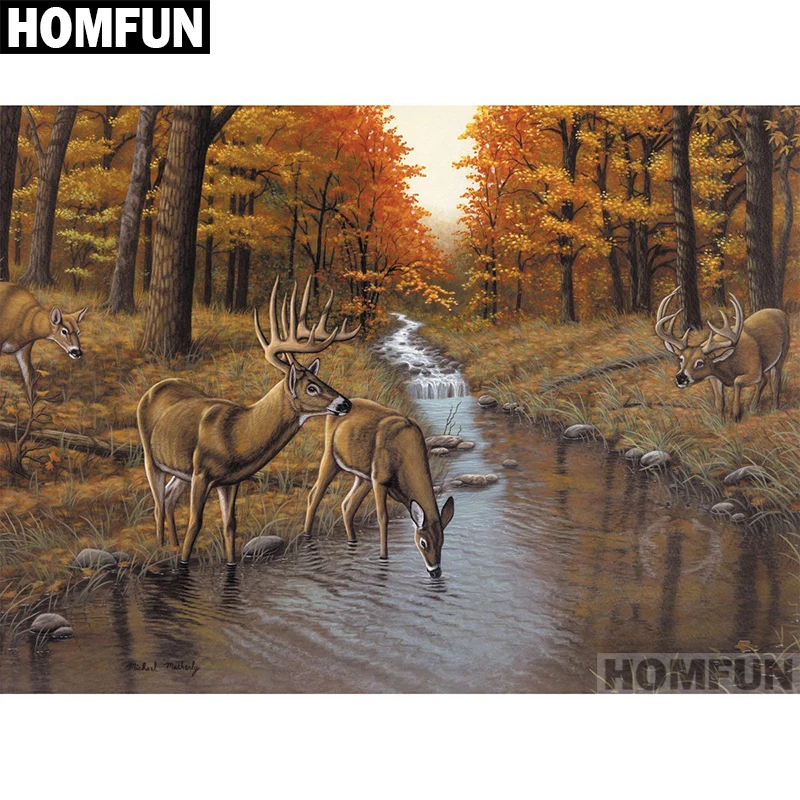 

HOMFUN Full Square/Round Drill 5D DIY Diamond Painting "Autumn forest deer" Embroidery Cross Stitch 5D Home Decor A01359