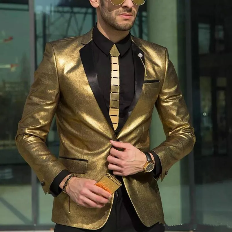 2018 Custom Made Gold Wedding Suits Fashion Two Pieces Groomsmen Tuxedos Slim Fit Cheap Prom Party Suits Men Suit (Jacket+Pant)