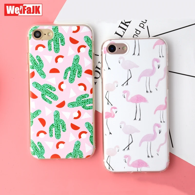 WeiFaJK кактус Фламинго чехол для iPhone 6 6s 7 8 Plus 5 5S SE Модный мягкий силиконовый