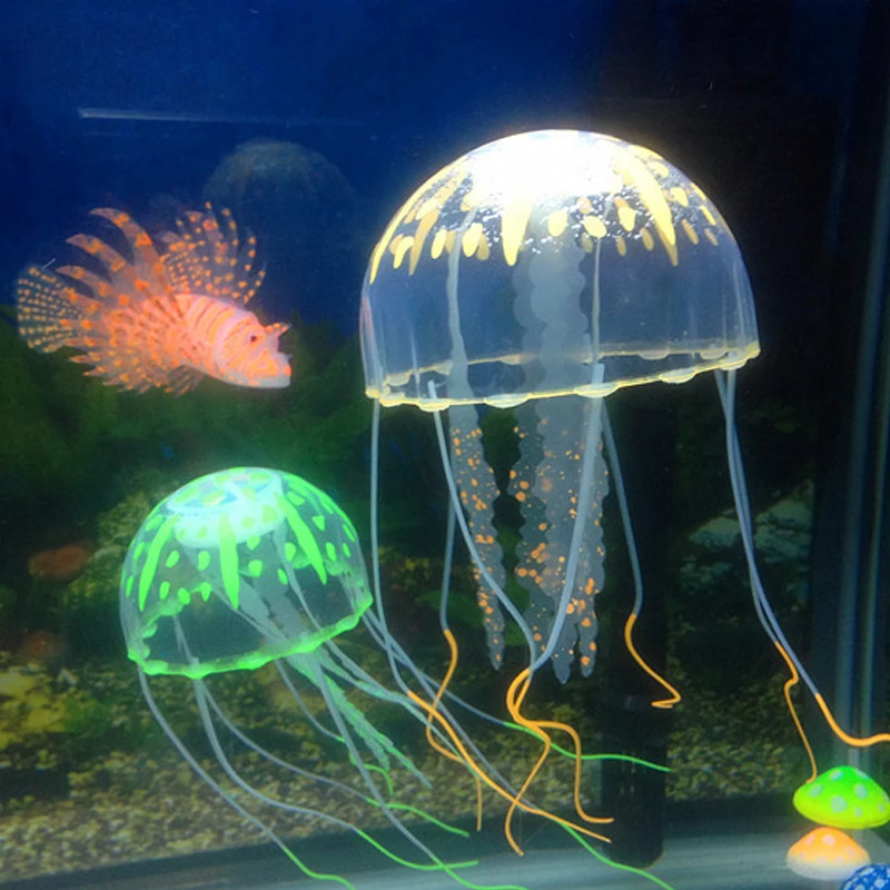 Goedkoop Real Acuarios Hot Selling! 2018 Gloeiende Effect Fish Tank Decor Aquarium Kunstmatige Siliconen Vivid Kwallen