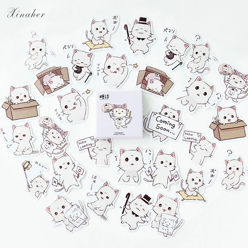 45pcs/lot white cat mini paper sticker decoration stickers DIY for craft ablum diary scrapbooking planner kawaii label | Дом и сад