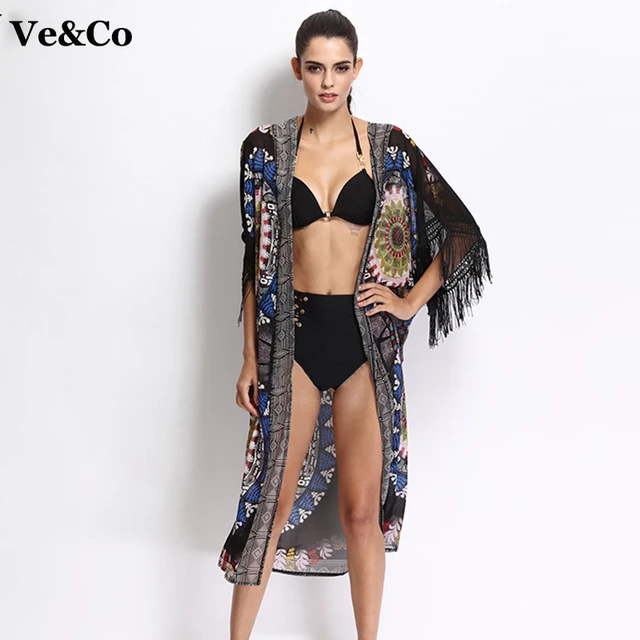 Pareo Beach Floral Printed Bikini Cover Ups Vintage Women Swimsuit Long