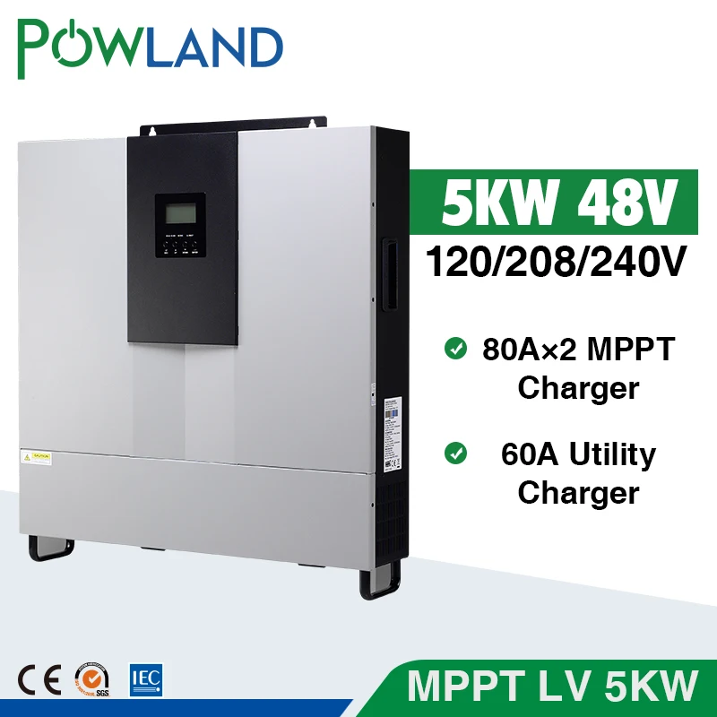 POWLAND разделенная фаза 5000 Вт 110vac 220vac 48vdc солнечный инвертор+ 80A двойной MPPT Солнечное зарядное устройство+ 60A зарядное устройство