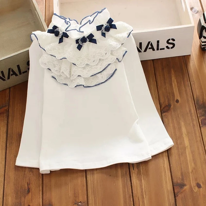 

2018 Spring Fall White Lace Long Sleeve Big Girls Tops School Girl Blouse Shirt for Kids Baby Toddler Children Clothes 3-8years