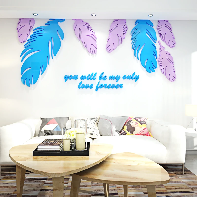 

Colorful Feather acrylic Wall Stickers Bedroom Decor Living Room Home Decor wall sticker