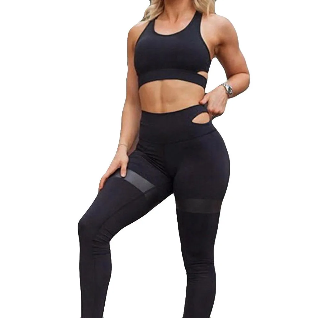 

Women Exercise Fitness Sleeveless Tops and Trousers Set Gym Tight Stretch Wear Quick Dry Sports Running Two Piece Set #E
