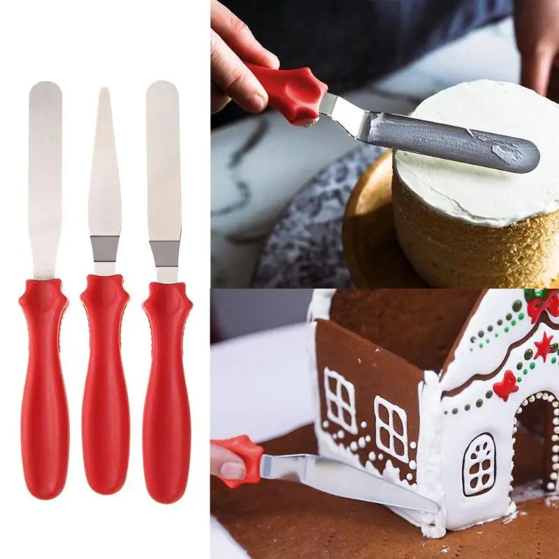 

3pcs/Set Stainless Steel Cake Blade Spatula Angled Straight Butter Mixer Ice Cream Dough Scraper Kitchen Use Baking Pastry Tools