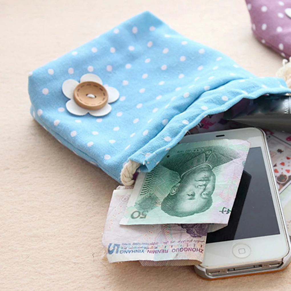 2018 جديد النقاط زهرة الكتان الرباط جيب حقيبة التخزين الأطفال الفتيات محفظة نسائية للعملات المعدنية محافظ حبل أكياس