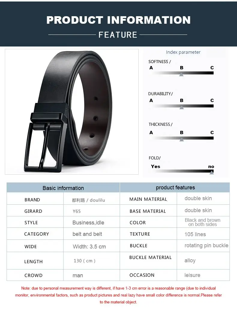 DOULILU Double-sided available Two-layer leather pin buckle belt Men's double-sided leather casual fashion belt rotation buckle  For Men Jeans Casual Belt Pin Buckle Masculine Cummerbund1 (7)