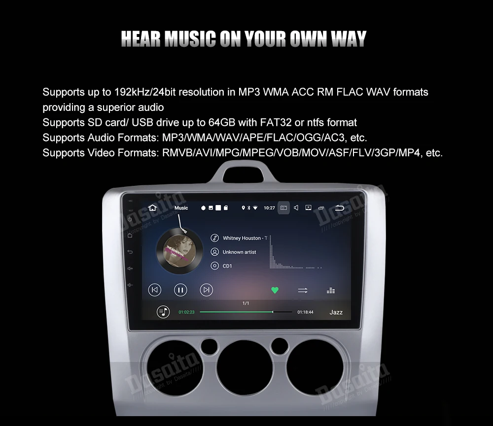 Excellent Dasaita 9" Android 8.1 Car GPS Player Navi for Ford Focus 2 Focus II 2004-2011 with 2G+16G Quad Core Stereo Multimedia No DVD 7