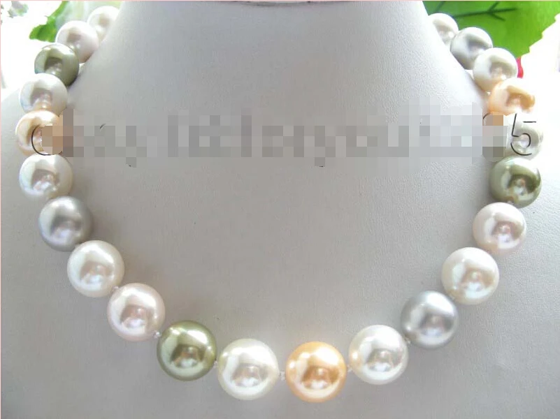 

>>>>18" Natural 14mm Round Multicolor Shell Pearl Necklace!