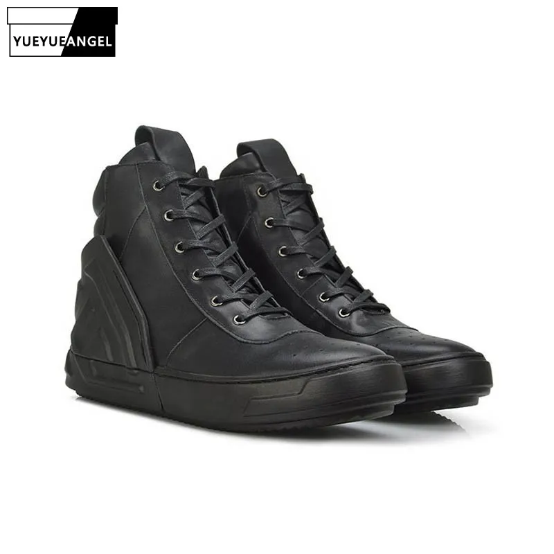 

Europe America Lace Up Cow Leather Boots Men Fashion Round Toe Ankle Boots Casual Motorcycle High Top Shoes Male Knight Boots