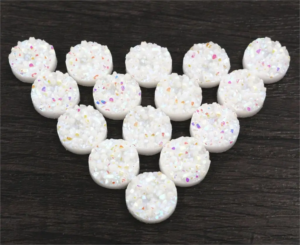 

New Fashion 40pcs 12mm Pure white AB Colors Natural ore Style Flat back Resin Cabochons For Bracelet Earrings accessories-V4-07