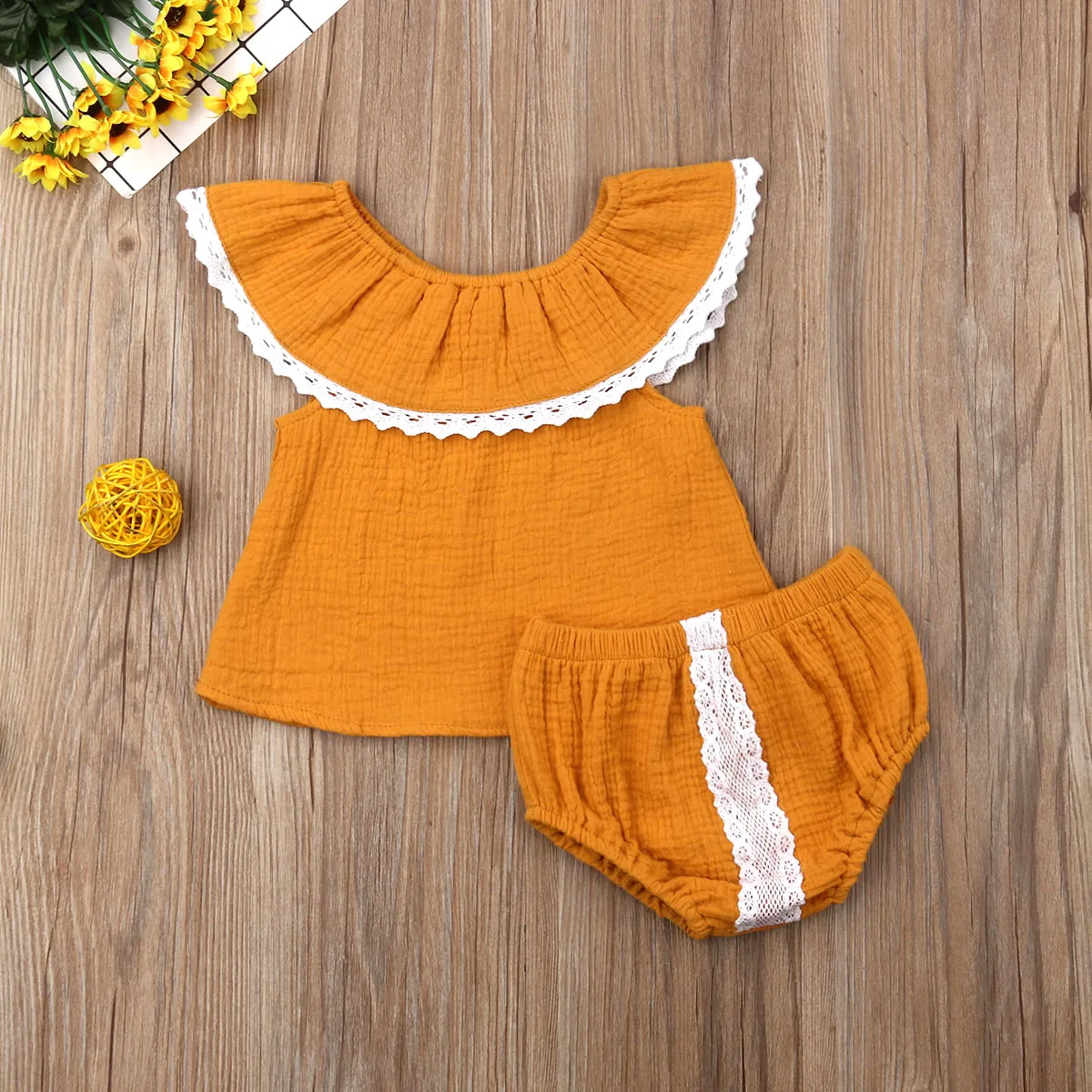 Emmababy/Новинка 2019 г., брендовые футболки для новорожденных девочек, топ, кружевные шорты, комплект из 2 предметов, одежда из хлопка и льна