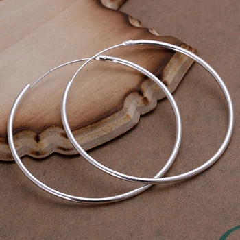 

REAL!!!SILVER 925 STERLING SILVER BIG HOOP EARRINGS OUT DIAMETER 4CM /50MM FOR WOMEN GIRLS