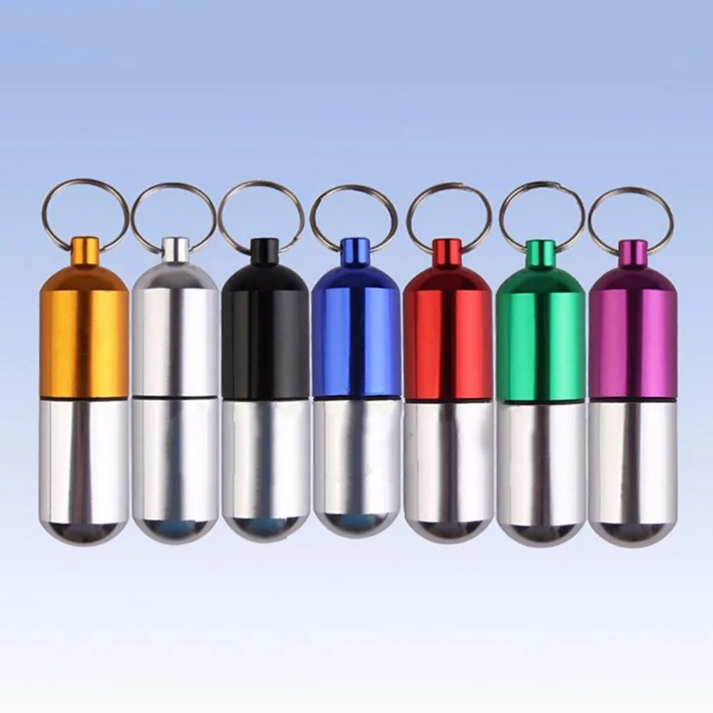 

Coloful Portable Waterproof Aluminum Medicine Pill Box Case Bottle Holder Container First Aid Gallipot Keychain