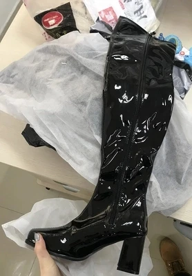 High-heeled pole dancing, sexy patent leather boots, sexy night dance shoes with adjustable zipper openings
