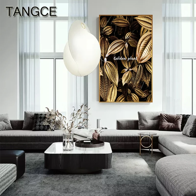 

Nordic Golden Leaf Flowers Canvas Painting HD Golden Poster Print Decor Unique Wall Art Pictures For Living Room Abstract Plants