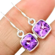 Эксклюзивное ручной работы с врезным аметистом серьги, Серебро 925 пробы, 27 мм, 3,7 г, AE0117
