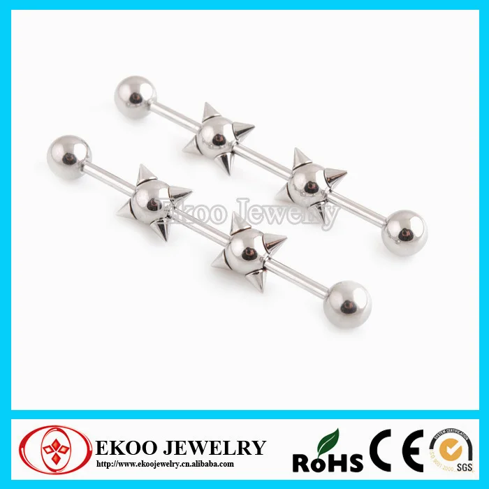 Free Shipping Surgical Steel Industrial Barbell with two Spike Balls