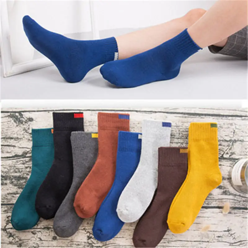 

Winter Solid Cotton Men Long Socks Simple Solid Color Plus Velvet Thick Warm Middle Tube Socks For Student Elasticity Sports