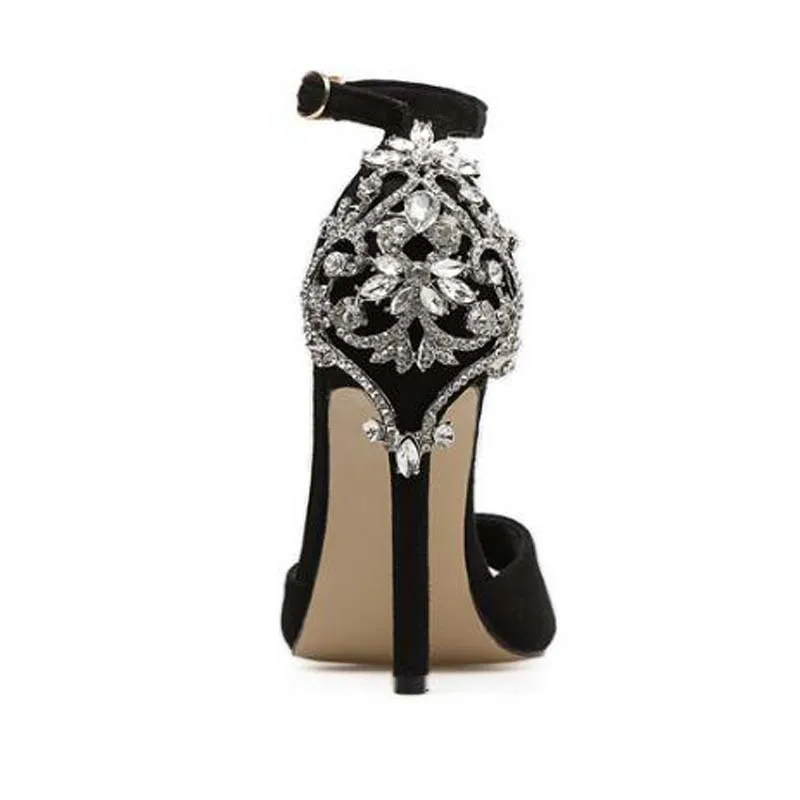 diamond heels Rhinestone Stiletto Lady Sexy Crystal Thin Heels Sandals Shoes Summer Party Dress Pumps Shoes Black Bling Crystal