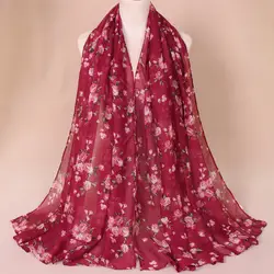 Вуаль цветы и растения печати осень зима платок для женщин стабильный мусульманский хиджаб écharpe шарфы для оптовая продажа