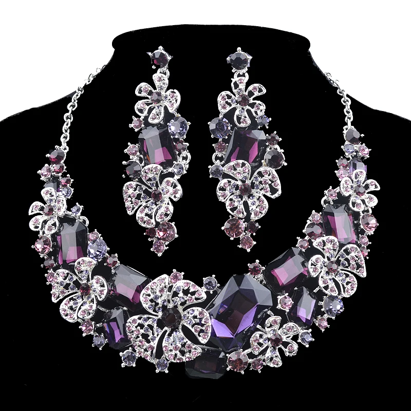 Fashion Bridal Jewelry Sets purple Rhinestone wedding Party decoration