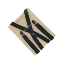 2 см пряжка с покрытием черная твердая Мода британский стиль 4 зажимы ремень кожаные мужские подтяжки эластичные