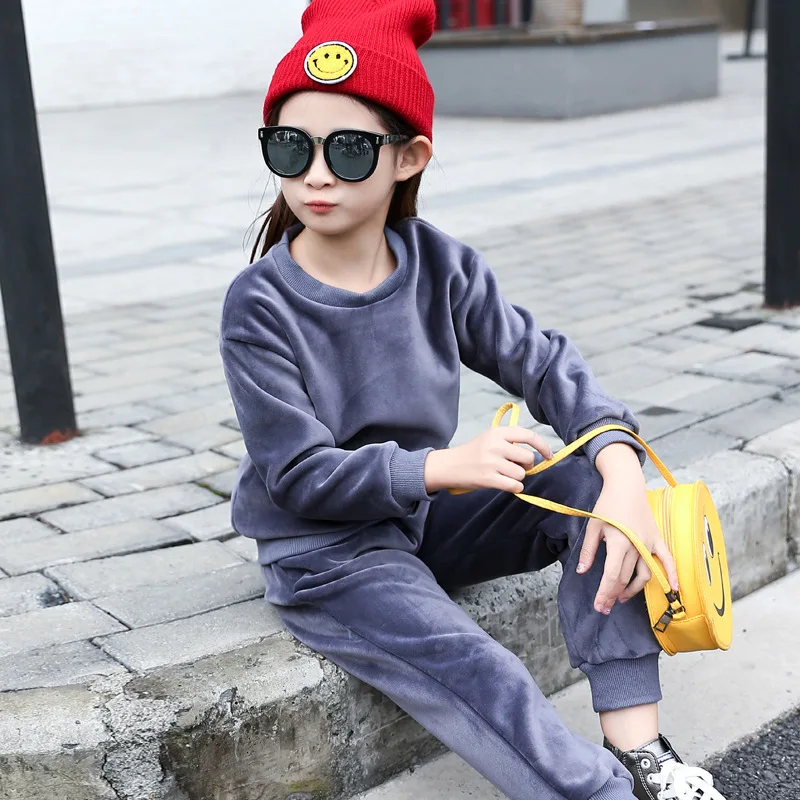 

Children's Garment Suit Catamite Girl Autumn Winter Fund Pleuche Increase Thickening 2 Pieces Kids Clothing Sets