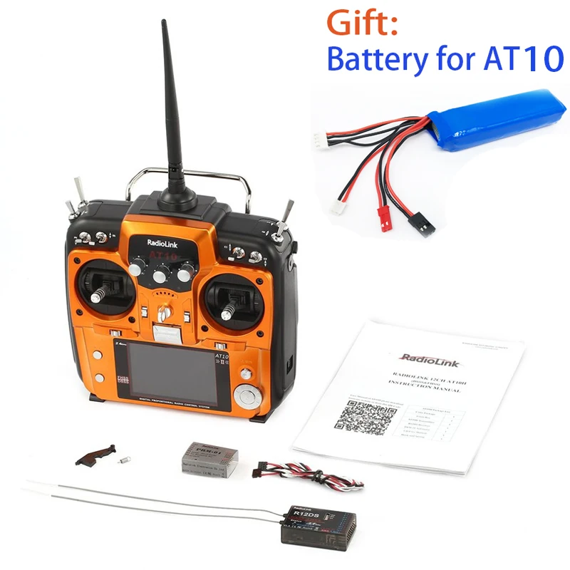 

Original RadioLink AT10 II 2.4Ghz 12CH RC Transmitter with R12DS Receiver PRM-01 Voltage Return Module Battery for RC Quadcopte