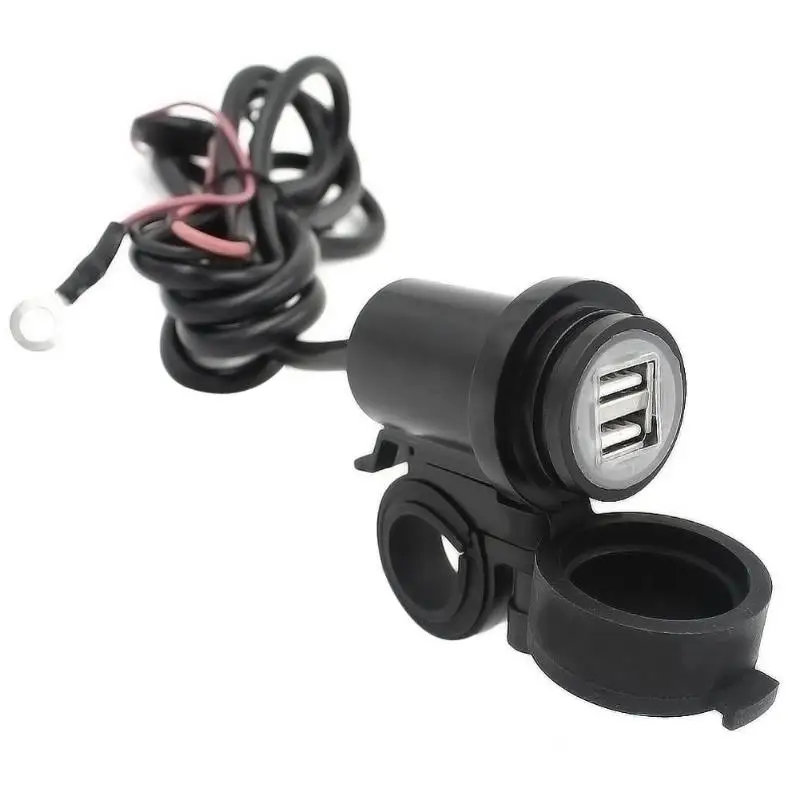 

12V Motorcycle Dual USB Charger Round LED Charging Power Socket Plug Adapter for 20-30mm Dia Handlebar Moto Accessory Waterproof