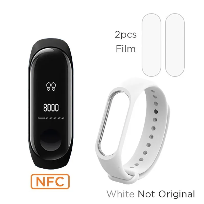 Xiaomi Mi band 3 NFC версия 0,7" OLED большой сенсорный экран новые умные браслеты браслет - Цвет: add white strap