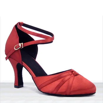 

Factory Outlet Professional Satin Female Dance Shoes Latin Ballroom Tango Dancing for Girls Closed Toe